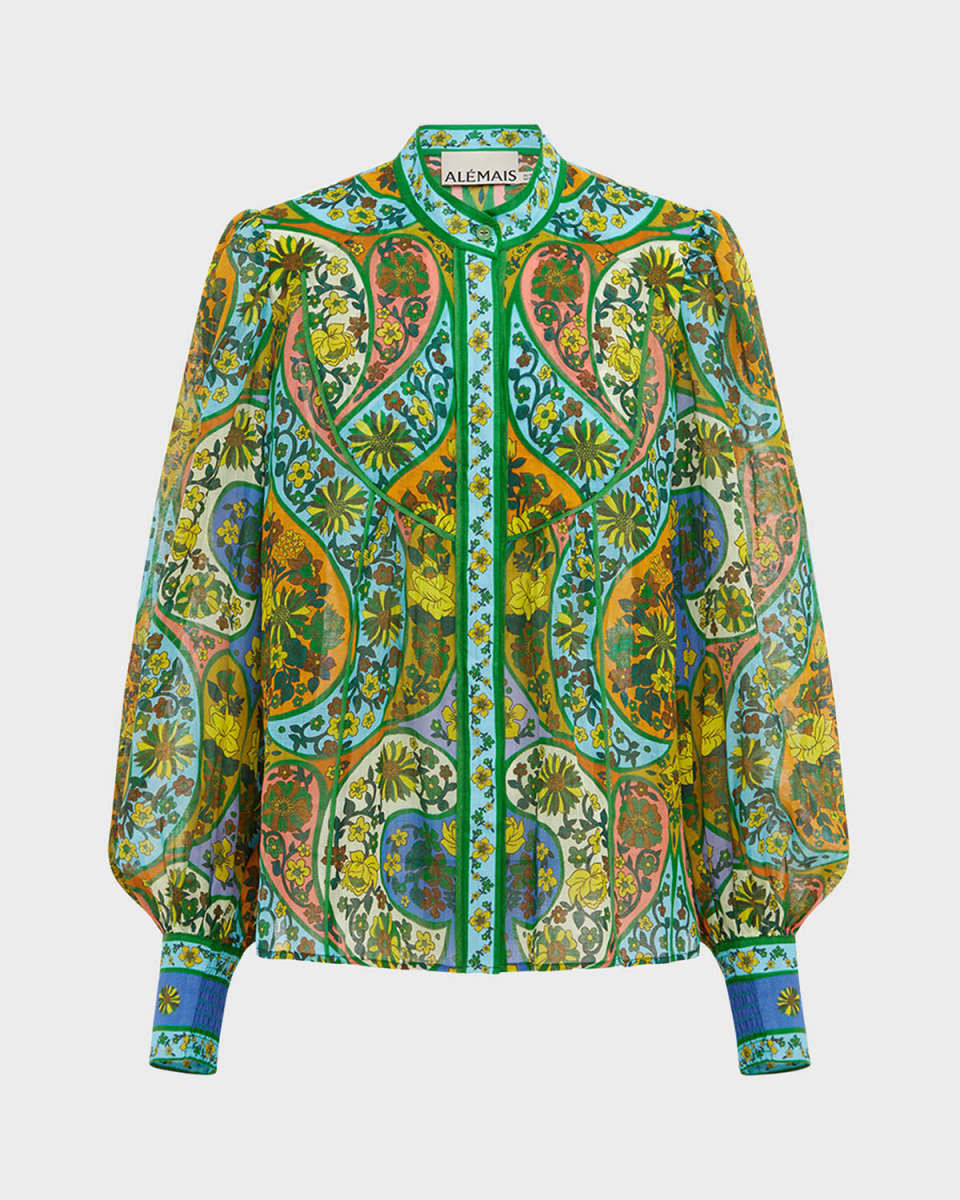 Sofie Balloon-Sleeve Floral Button-Front Blouse